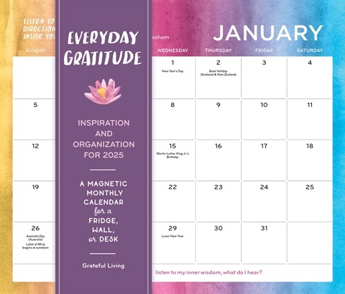 Everyday Gratitude: Inspiration and Organization for 2025: A Magnetic Monthly Calendar for a Fridge, Wall, or Desk (Wall)