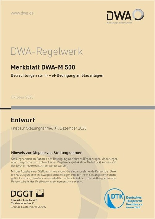 Merkblatt DWA-M 500 Betrachtungen zur (n - a)-Bedingung an Stauanlagen (Entwurf) (Paperback)