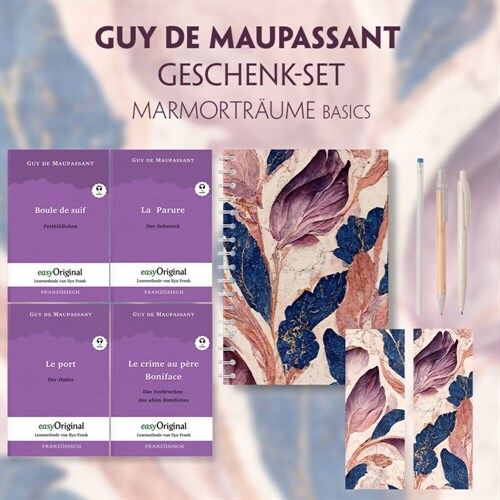 Guy de Maupassant Geschenkset - 4 Bucher (mit Audio-Online) + Marmortraume Schreibset Basics, m. 4 Beilage, m. 4 Buch (WW)