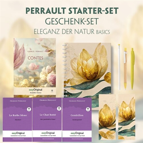 Charles Perrault Starter-Paket Geschenkset - 4 Bucher (mit Audio-Online) + Eleganz der Natur Schreibset Basics, m. 4 Beilage, m. 4 Buch (WW)