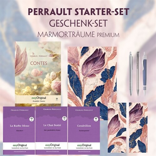 Charles Perrault Starter-Paket Geschenkset - 4 Bucher (mit Audio-Online) + Marmortraume Schreibset Premium, m. 4 Beilage, m. 4 Buch (WW)