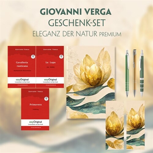Giovanni Verga Geschenkset - 3 Bucher (mit Audio-Online) + Eleganz der Natur Schreibset Premium, m. 3 Beilage, m. 3 Buch (WW)
