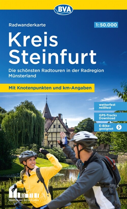BVA Radwanderkarte Kreis Steinfurt 1:50.000, mit Knotenpunkten und km-Angaben, reiß- und wetterfest, GPS-Tracks Download, E-Bike geeignet (Sheet Map)