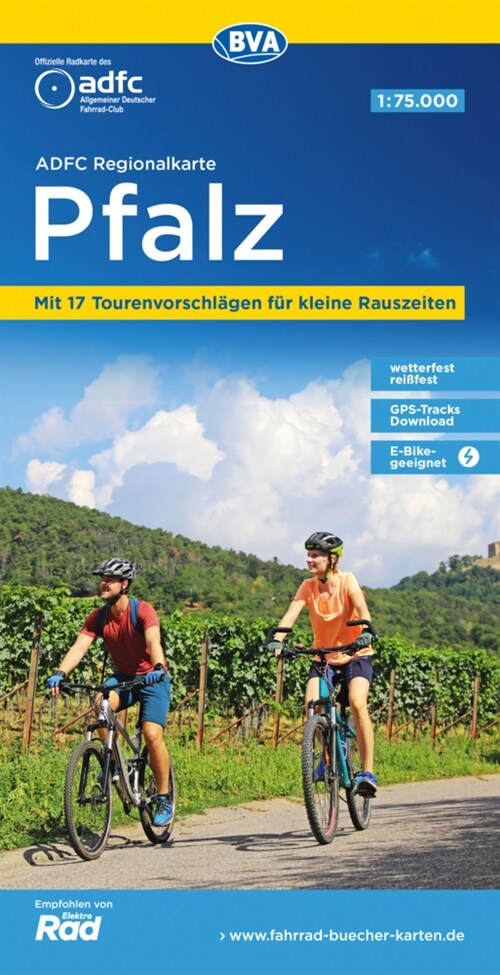 ADFC-Regionalkarte Pfalz, 1:75.000, mit Tagestourenvorschlagen, reiß- und wetterfest, E-Bike-geeignet, GPS-Tracks Download (Sheet Map)