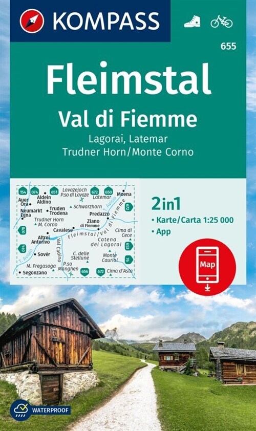 KOMPASS Wanderkarte 655 Fleimstal / Val di Fiemme, Lagorai, Latemar, Trudner Horn, Monte Corno 1:25.000 (Sheet Map)