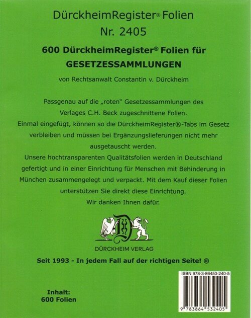 600 DurckheimRegister®-FOLIEN fur STEUERGESETZE u.a; zum Einheften und Unterteilen der Gesetzessammlungen (General Merchandise)