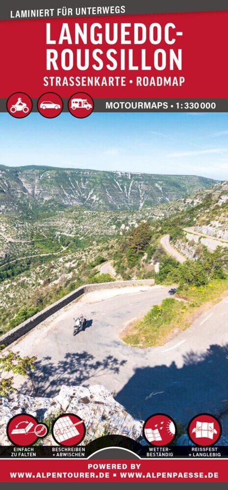 MoTourMaps Languedoc-Roussillon Auto- und Motorradkarte 1:330.000 (Sheet Map)