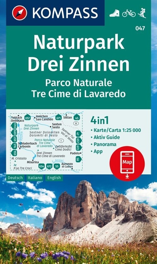 KOMPASS Wanderkarte 047 Naturpark Drei Zinnen, Parco Naturale Tre Cime di Lavaredo 1:25.000 (Sheet Map)