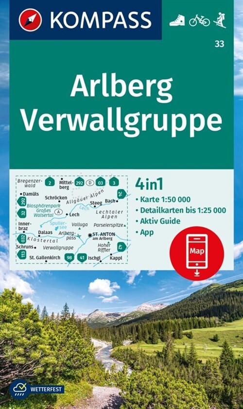 KOMPASS Wanderkarte 33 Arlberg, Verwallgruppe 1:50.000 (Sheet Map)