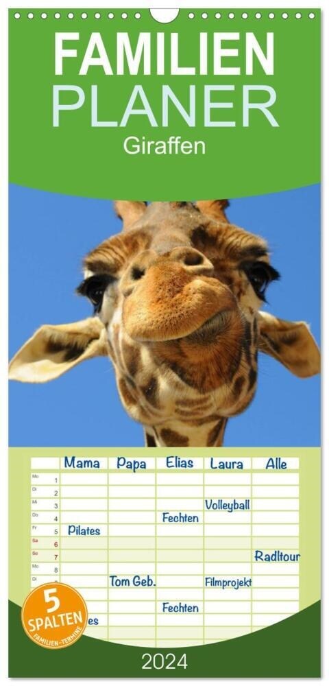 Familienplaner 2024 - Giraffen mit 5 Spalten (Wandkalender, 21 x 45 cm) CALVENDO (Calendar)