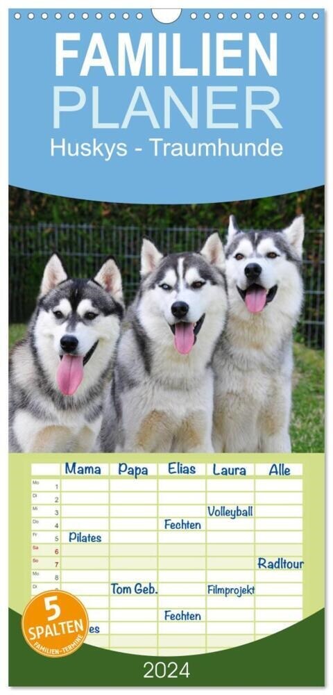 Familienplaner 2024 - Huskys - Traumhunde mit 5 Spalten (Wandkalender, 21 x 45 cm) CALVENDO (Calendar)