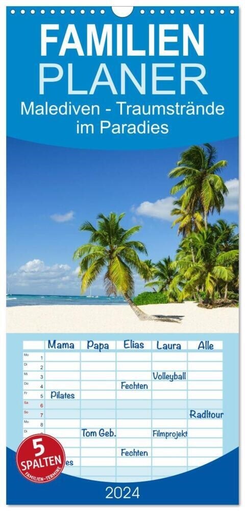Familienplaner 2024 - Malediven - Traumstrande im Paradies mit 5 Spalten (Wandkalender, 21 x 45 cm) CALVENDO (Calendar)