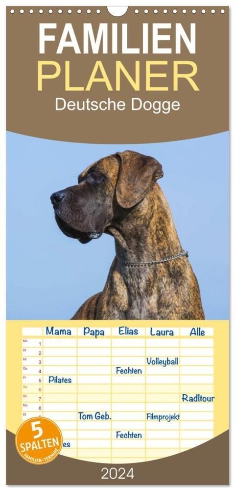 Familienplaner 2024 - Deutsche Dogge mit 5 Spalten (Wandkalender, 21 x 45 cm) CALVENDO (Calendar)