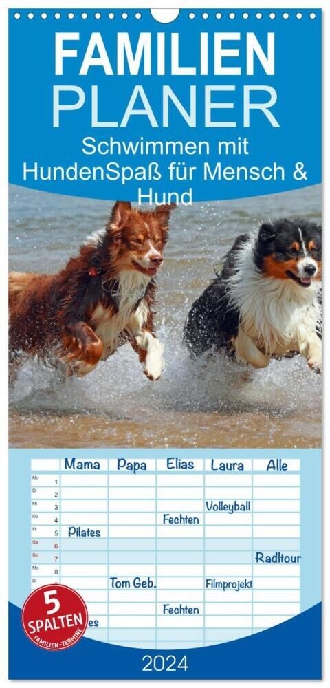 Familienplaner 2024 - Schwimmen mit Hunden - Spaß fur Mensch und Hund mit 5 Spalten (Wandkalender, 21 x 45 cm) CALVENDO (Calendar)