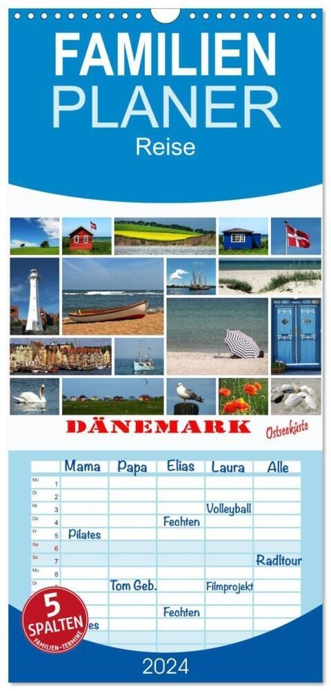 Familienplaner 2024 - Danemark - Ostseekuste mit 5 Spalten (Wandkalender, 21 x 45 cm) CALVENDO (Calendar)