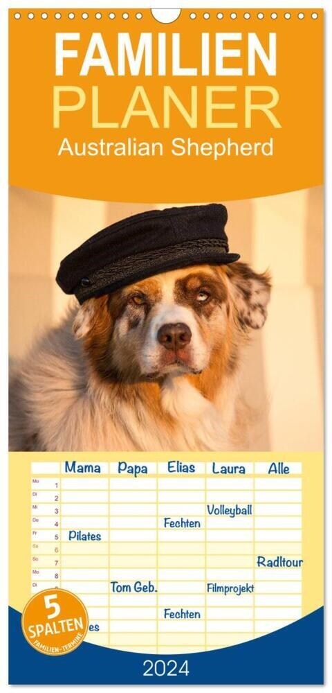 Familienplaner 2024 - Australian Shepherd mit 5 Spalten (Wandkalender, 21 x 45 cm) CALVENDO (Calendar)