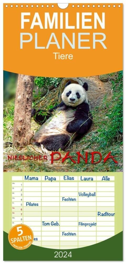 Familienplaner 2024 - Niedlicher Panda mit 5 Spalten (Wandkalender, 21 x 45 cm) CALVENDO (Calendar)