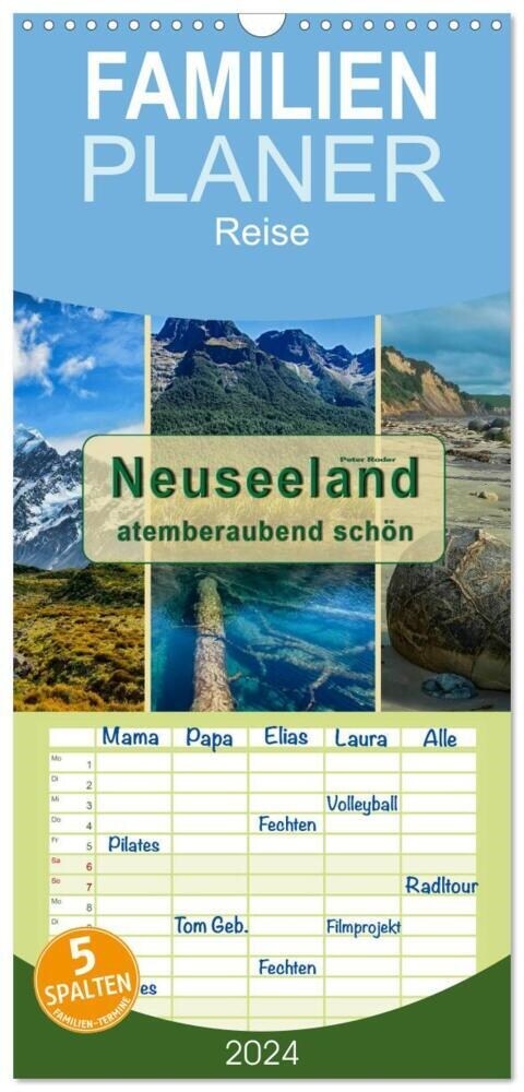 Familienplaner 2024 - Neuseeland - atemberaubend schon mit 5 Spalten (Wandkalender, 21 x 45 cm) CALVENDO (Calendar)