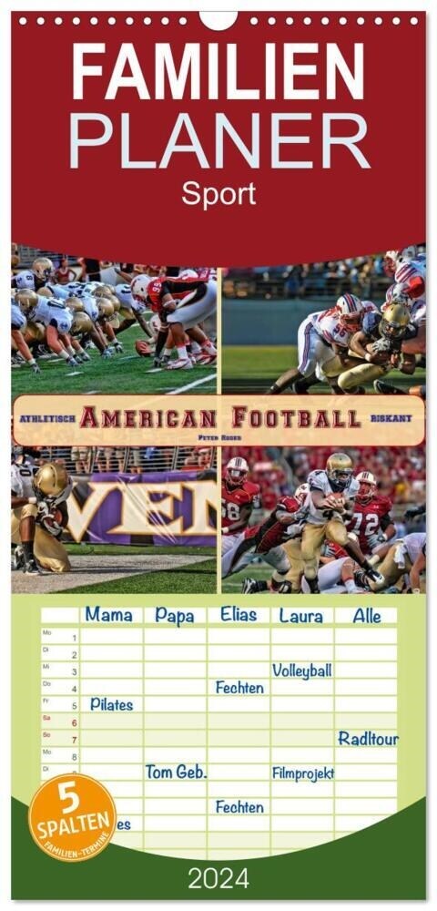 Familienplaner 2024 - American Football - athletisch und riskant mit 5 Spalten (Wandkalender, 21 x 45 cm) CALVENDO (Calendar)