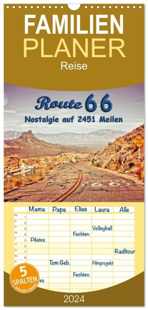 Familienplaner 2024 - Nostalgie auf 2451 Meilen - Route 66 mit 5 Spalten (Wandkalender, 21 x 45 cm) CALVENDO (Calendar)