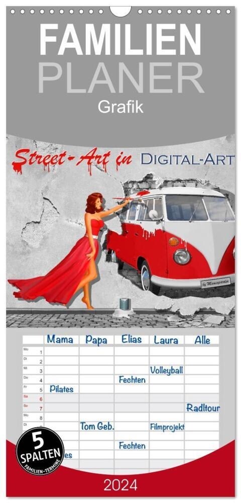 Familienplaner 2024 - Street-Art in Digital-Art by Mausopardia mit 5 Spalten (Wandkalender, 21 x 45 cm) CALVENDO (Calendar)