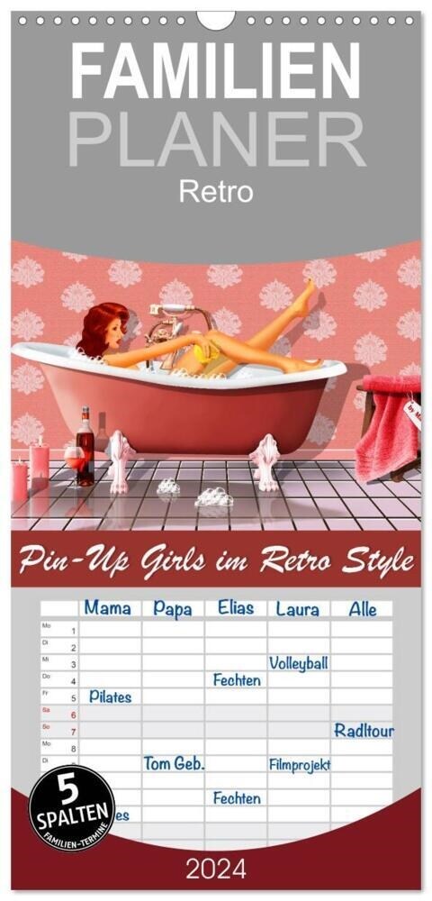 Familienplaner 2024 - Pin-Up Girls im Retro Style by Mausopardia mit 5 Spalten (Wandkalender, 21 x 45 cm) CALVENDO (Calendar)