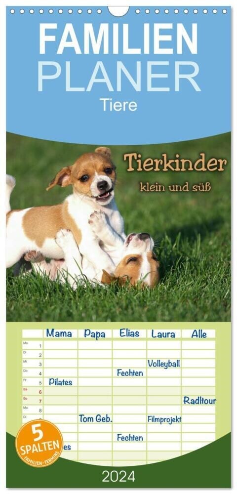 Familienplaner 2024 - Tierkinder klein und suß mit 5 Spalten (Wandkalender, 21 x 45 cm) CALVENDO (Calendar)