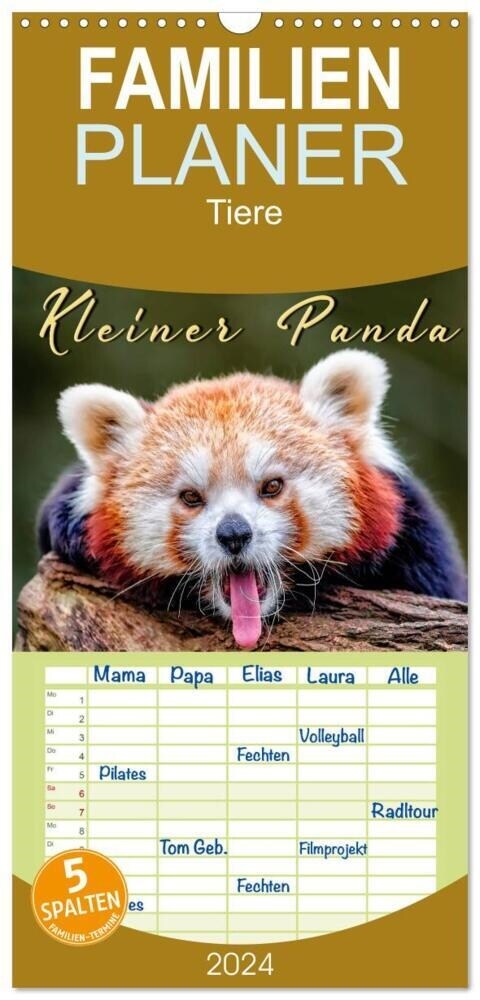 Familienplaner 2024 - Kleiner Panda mit 5 Spalten (Wandkalender, 21 x 45 cm) CALVENDO (Calendar)