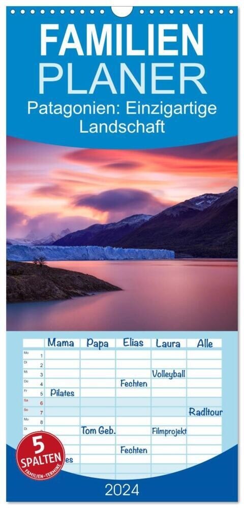 Familienplaner 2024 - Patagonien: Einzigartige Landschaft am Ende der Welt mit 5 Spalten (Wandkalender, 21 x 45 cm) CALVENDO (Calendar)