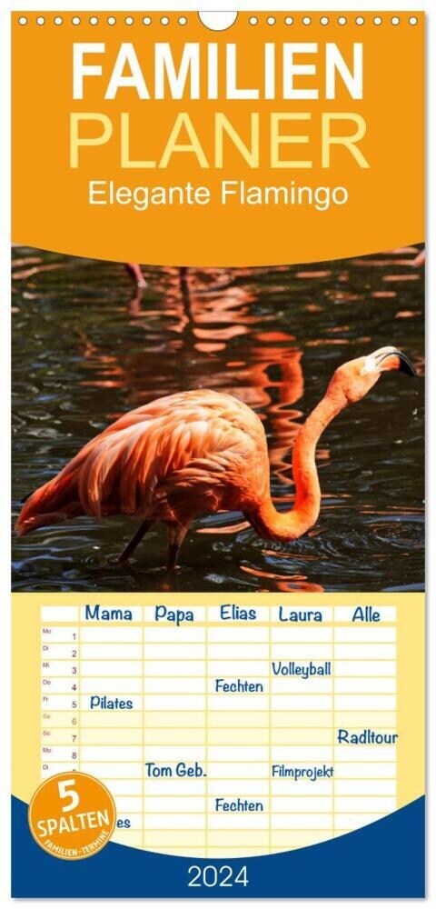 Familienplaner 2024 - Elegante Flamingo mit 5 Spalten (Wandkalender, 21 x 45 cm) CALVENDO (Calendar)