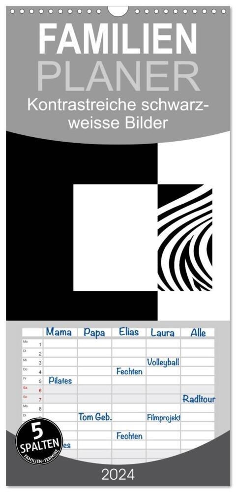 Familienplaner 2024 - Kontrastreiche schwarz-weisse Bilder mit 5 Spalten (Wandkalender, 21 x 45 cm) CALVENDO (Calendar)