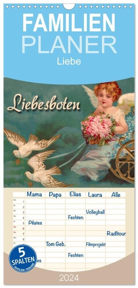 Familienplaner 2024 - Liebesboten mit 5 Spalten (Wandkalender, 21 x 45 cm) CALVENDO (Calendar)