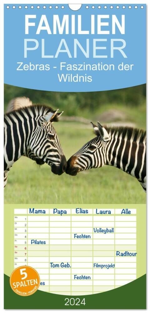 Familienplaner 2024 - Zebras - Faszination der Wildnis mit 5 Spalten (Wandkalender, 21 x 45 cm) CALVENDO (Calendar)