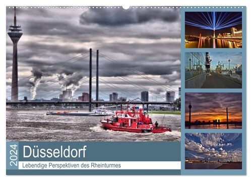 Dusseldorf - Lebendige Perspektiven des Rheinturmes (Wandkalender 2024 DIN A2 quer), CALVENDO Monatskalender (Calendar)