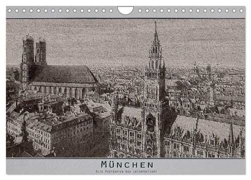 Munchen, alte Postkarten neu interpretiert. (Wandkalender 2024 DIN A4 quer), CALVENDO Monatskalender (Calendar)