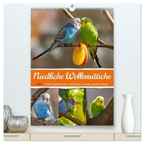 Niedliche Wellensittiche (hochwertiger Premium Wandkalender 2024 DIN A2 hoch), Kunstdruck in Hochglanz (Calendar)