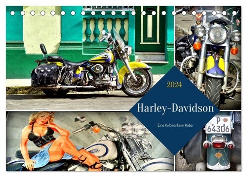 Harley-Davidson - Eine Kultmarke in Kuba (Tischkalender 2024 DIN A5 quer), CALVENDO Monatskalender (Calendar)