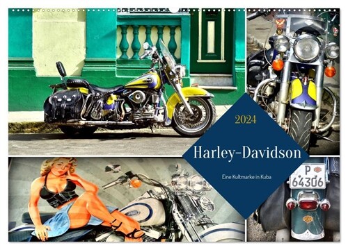 Harley-Davidson - Eine Kultmarke in Kuba (Wandkalender 2024 DIN A2 quer), CALVENDO Monatskalender (Calendar)