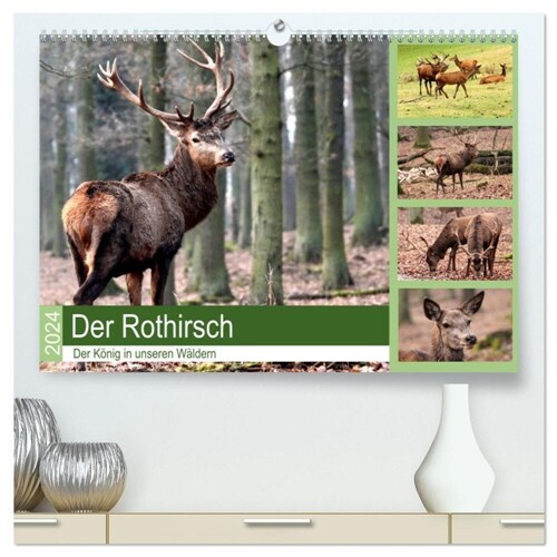 Der Rothirsch - Der Konig in unseren Waldern (hochwertiger Premium Wandkalender 2024 DIN A2 quer), Kunstdruck in Hochglanz (Calendar)