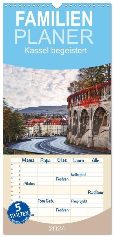 Familienplaner 2024 - Kassel begeistert mit 5 Spalten (Wandkalender, 21 x 45 cm) CALVENDO (Calendar)