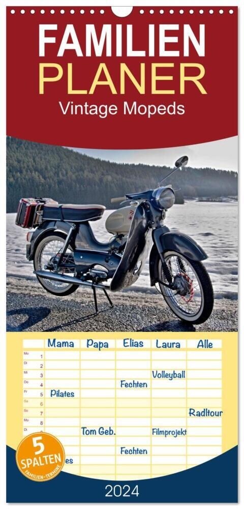 Familienplaner 2024 - Vintage Mopeds mit 5 Spalten (Wandkalender, 21 x 45 cm) CALVENDO (Calendar)