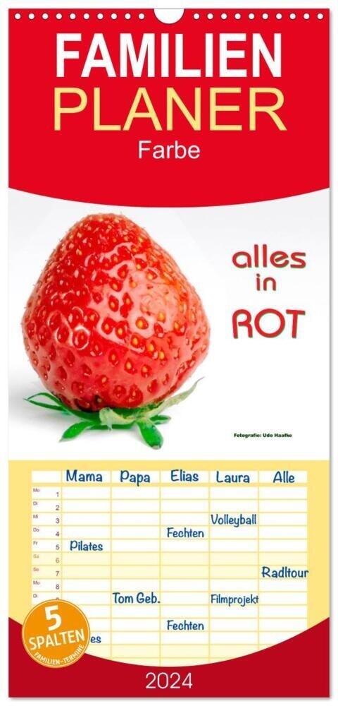 Familienplaner 2024 - Alles in Rot mit 5 Spalten (Wandkalender, 21 x 45 cm) CALVENDO (Calendar)