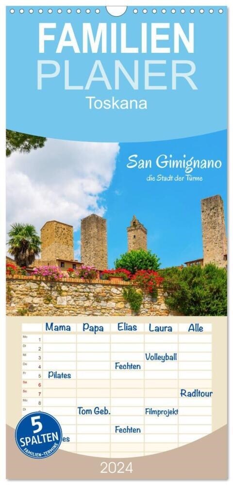 Familienplaner 2024 - San Gimignano, die Stadt der Turme mit 5 Spalten (Wandkalender, 21 x 45 cm) CALVENDO (Calendar)