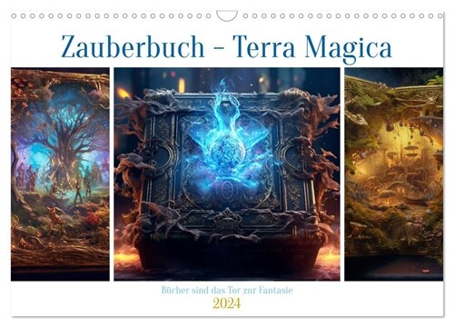 Zauberbuch - Terra Magica (Wandkalender 2024 DIN A3 quer), CALVENDO Monatskalender (Calendar)