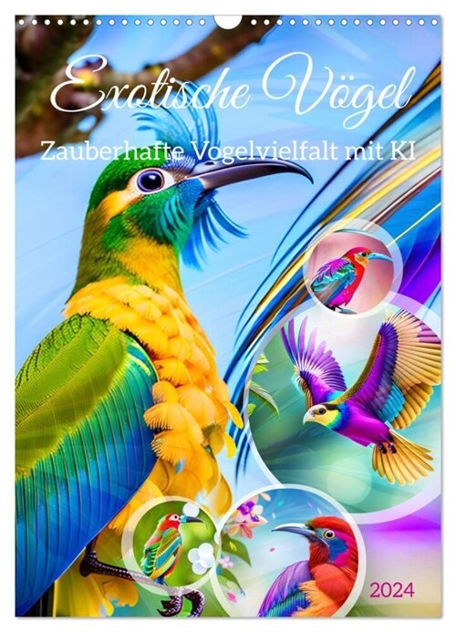 Exotische Vogel. Zauberhafte Vogelvielfalt mit KI (Wandkalender 2024 DIN A3 hoch), CALVENDO Monatskalender (Calendar)