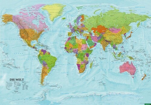 World map, political - physical, english, 1:20.000.000, folded, freytag & berndt (Sheet Map)