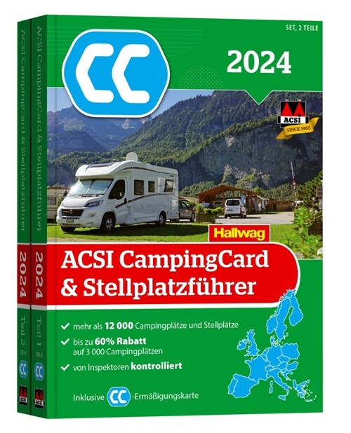 ACSI CampingCard & Stellplatzfuhrer Europa 2024, 2 Teile (Paperback)
