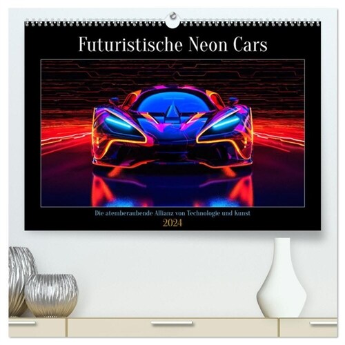 Futuristische Neon Cars (hochwertiger Premium Wandkalender 2024 DIN A2 quer), Kunstdruck in Hochglanz (Calendar)