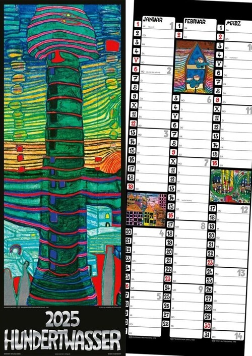 Hundertwasser Streifenkalender Art 2025 (Calendar)