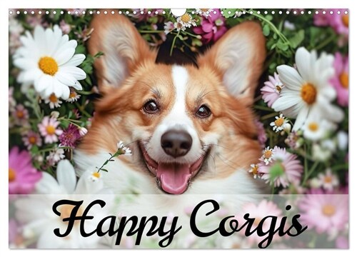 Happy Corgis (Wandkalender 2025 DIN A3 quer), CALVENDO Monatskalender (Calendar)